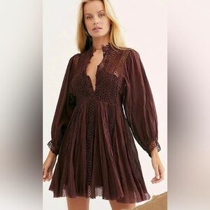Free People Long Sleeve Dress in Deep Burgundy